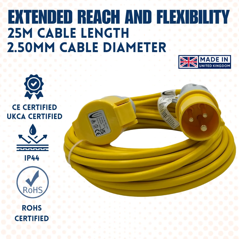 10803 (2) 110V Extension Lead 25m 2.5mm Cable 16amp - (10803) - Image 1