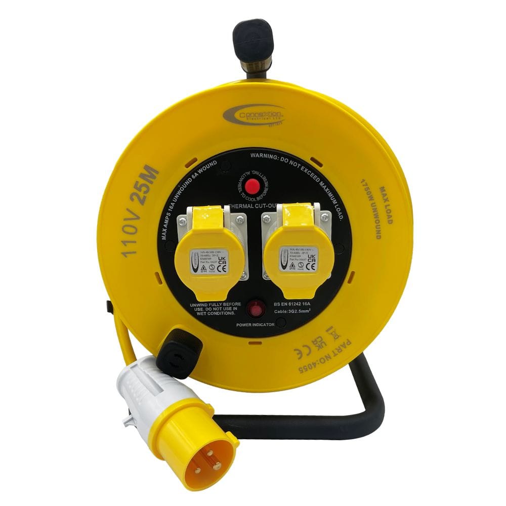 110V Cable Reel 25m 2.5mm 2x16amp Socket and Plug - (4055) 110V Cable Reel 25m 2.5mm 2x16amp Socket and Plug - (4055)