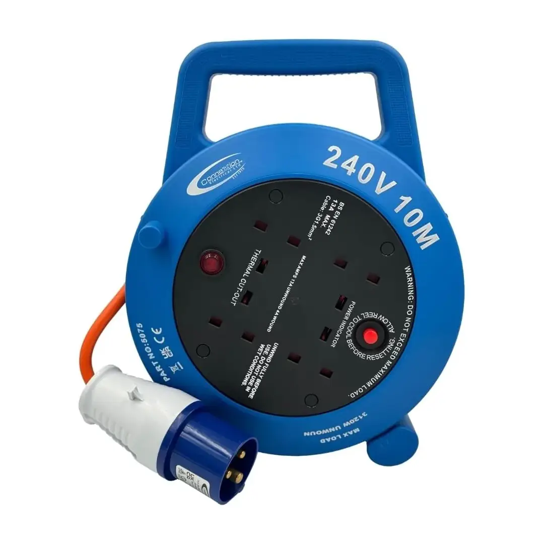 4 Way 10m Extension Lead Reel 4x13amp Sockets – (5075) 4 Way 10m Extension Lead Reel 4x13amp Sockets - (5075) - Image 1