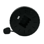 Black 2-way cassette extension reel, rear view showing circular drum housing and winding handle.