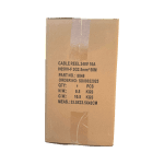 Cardboard packaging box for a 240V 16A cable reel, model H05VV-F 3G2.5mm² 50M, with product specifications printed on the front, isolated on a transparent background.