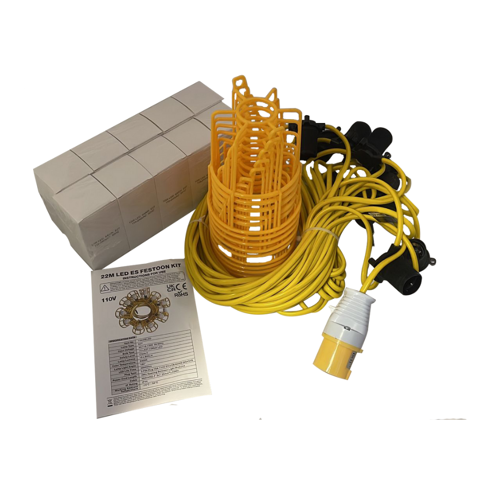 110V Festoon Lighting Kit 22m ES 16A Outdoor Set 110v Festoon Lighting Kit 22m
