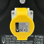 110V LED Task Light 20w 3m 16amp 1 x 16amp Outlets