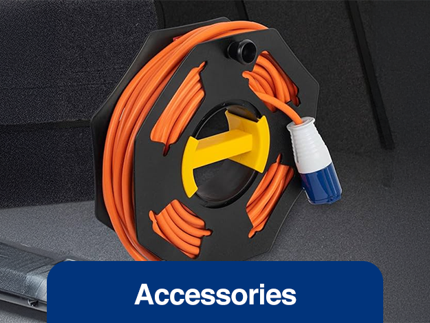 Electrical extension cable reel with Accessories badge