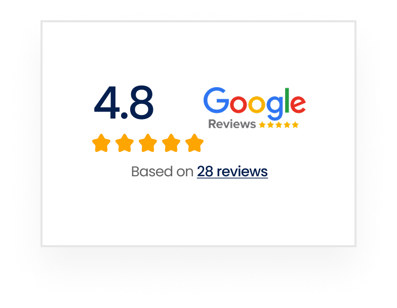 "Google Reviews badge showing a 4.8 rating out of 5 stars based on 28 reviews.